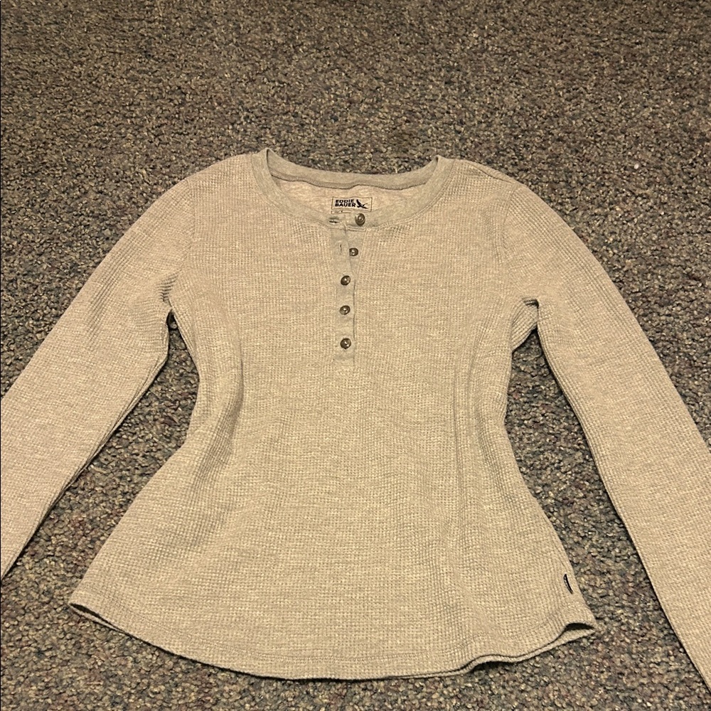 Eddie Bauer Light Gray Waffle Knit Henley